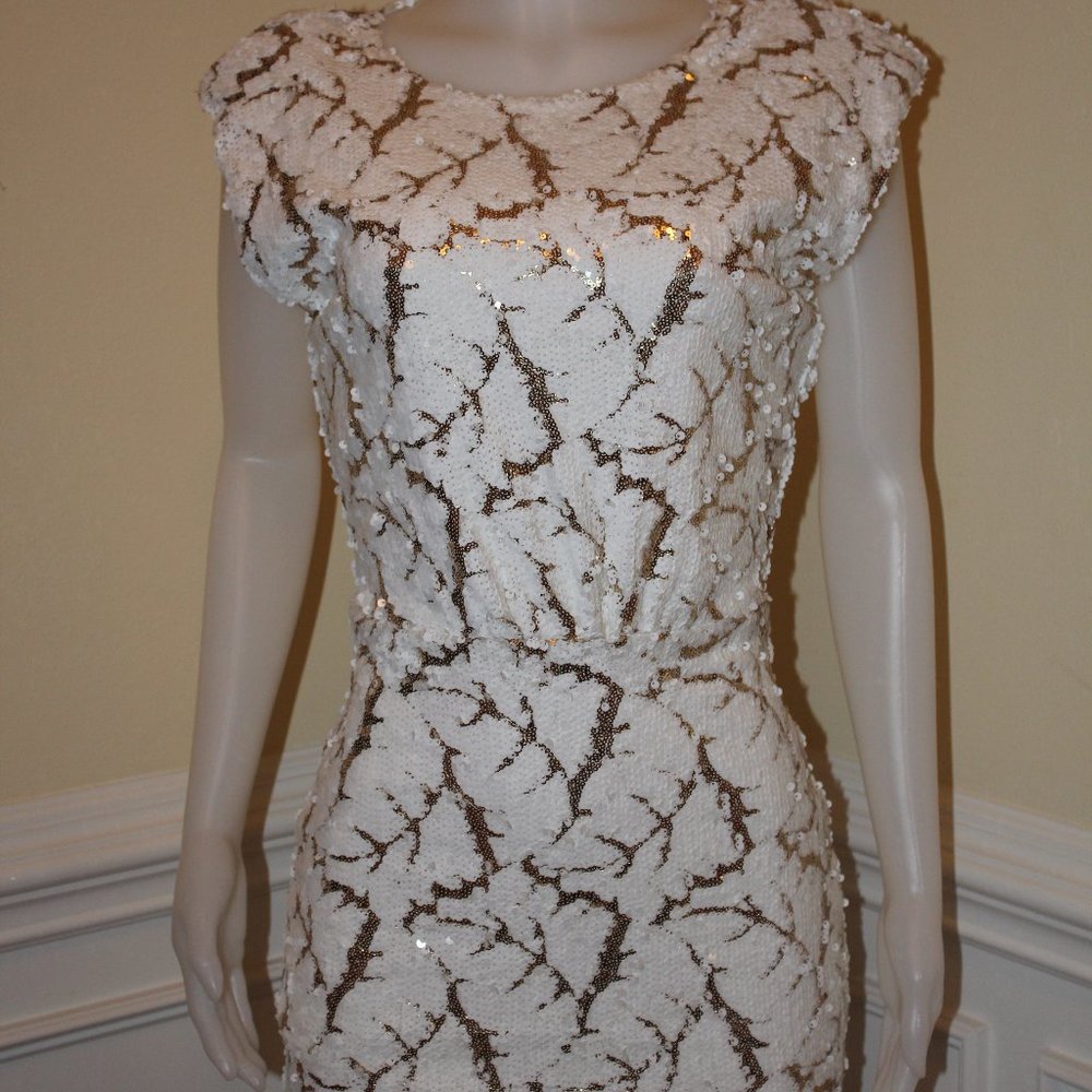 White and Gold Sequin Mini Dress